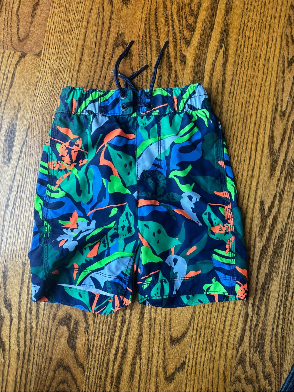 GAP Kids Navy Swim Shorts with Neon Green & Orange Floral Print